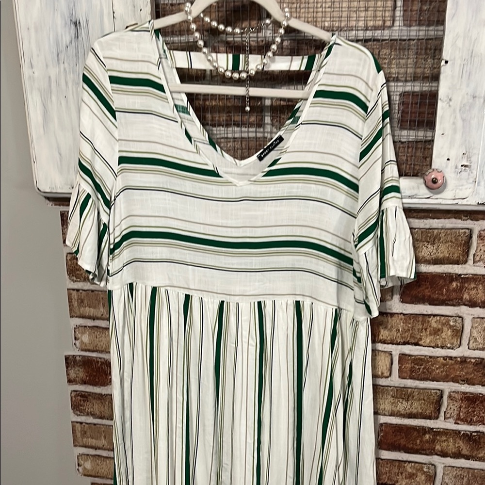 Sweet Claire Green and Cream Striped Dress